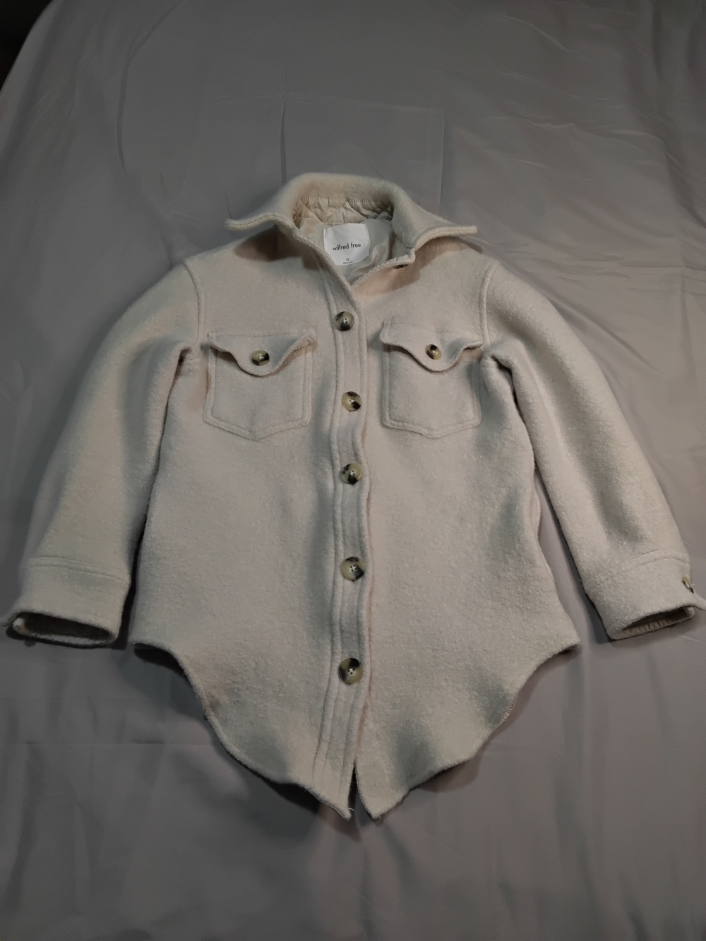 Wilfred Free The Ganna Shirt Jacket Cream Teddy Button-Front Womens XS Wool 100%